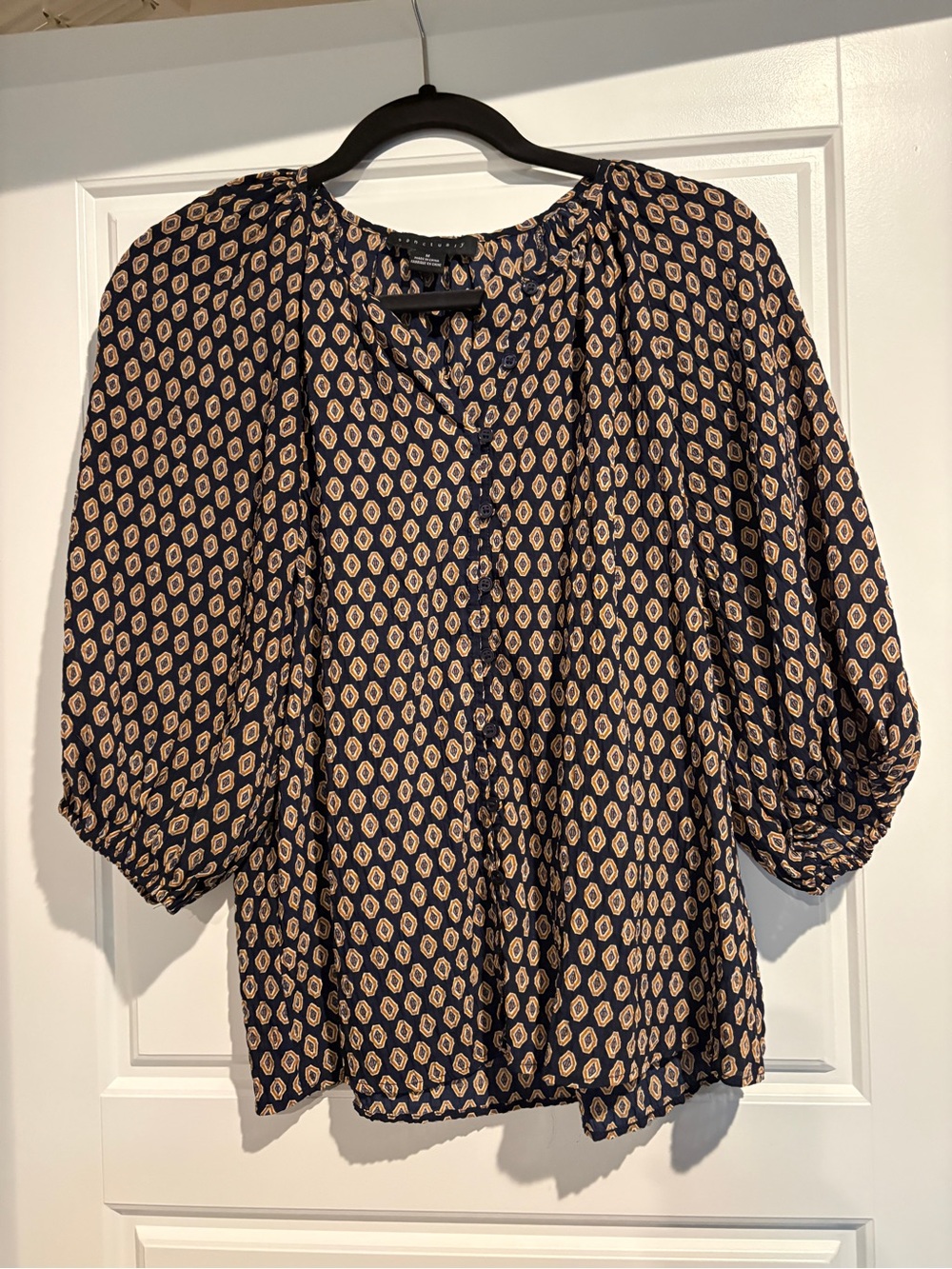 Sanctuary Navy Blouse with Tan Geo Print